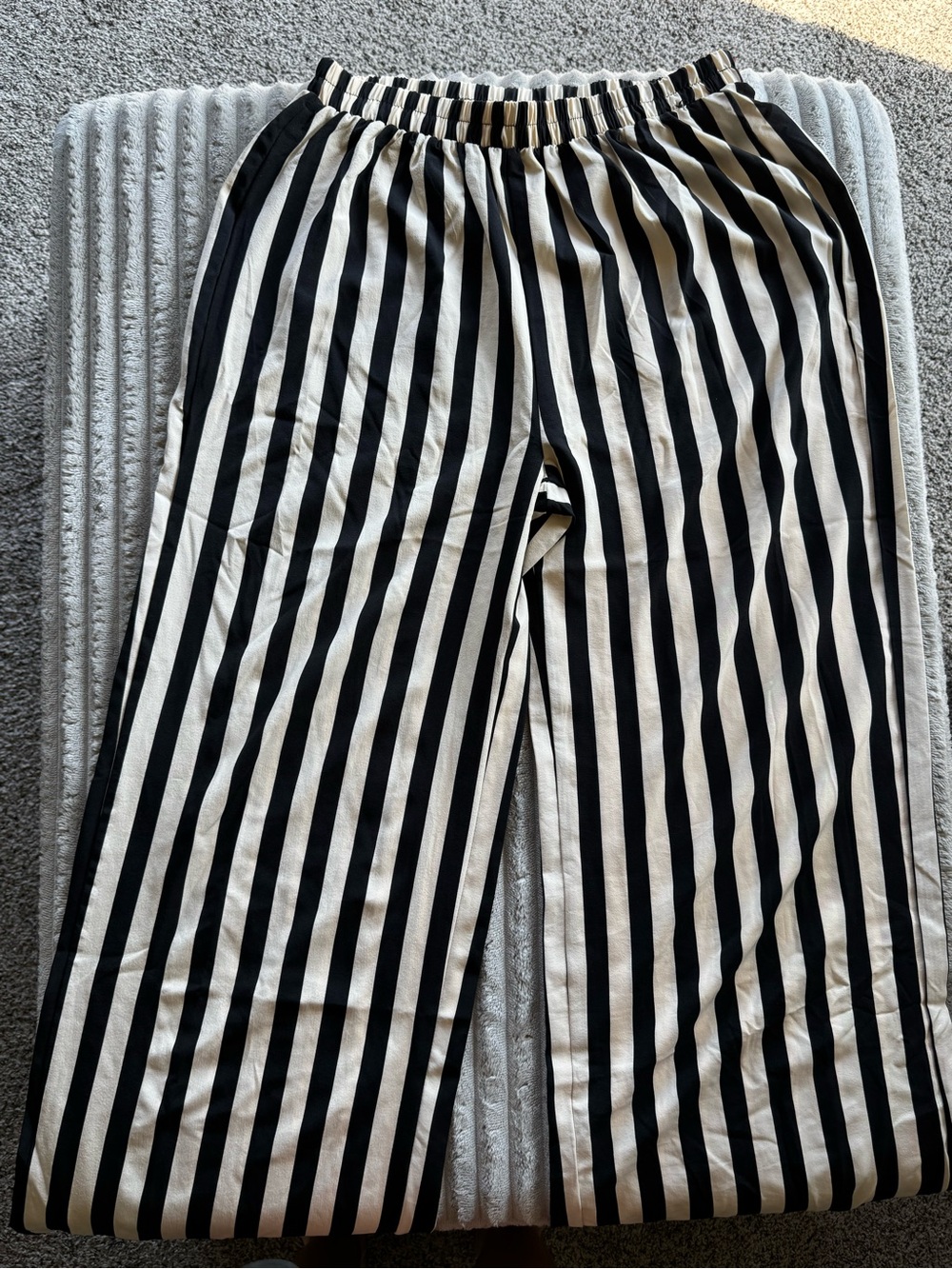 Black and Cream Pin-Striped Elastic Waist Pants
